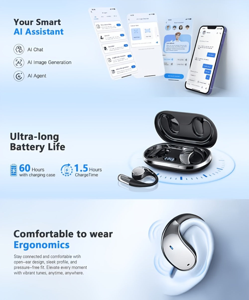 AI Language Translation Headphones Real-Time 156 Languages & Accents 3-in-1 Wireless Bluetooth Earbuds for Travel Business Learning iOS Android Compatible Bluetooth 5.4