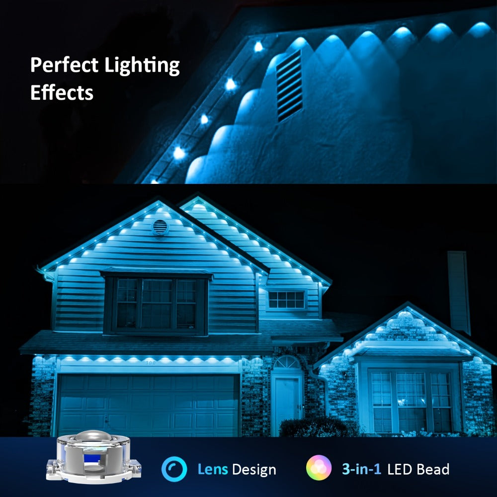 Permanent Outdoor Lights for Eaves RGB Color Changing – Music Sync, Dimmable, Timer | Multicolor & Warm White | 19FT to 200FT | Christmas Holiday Roofline Lighting