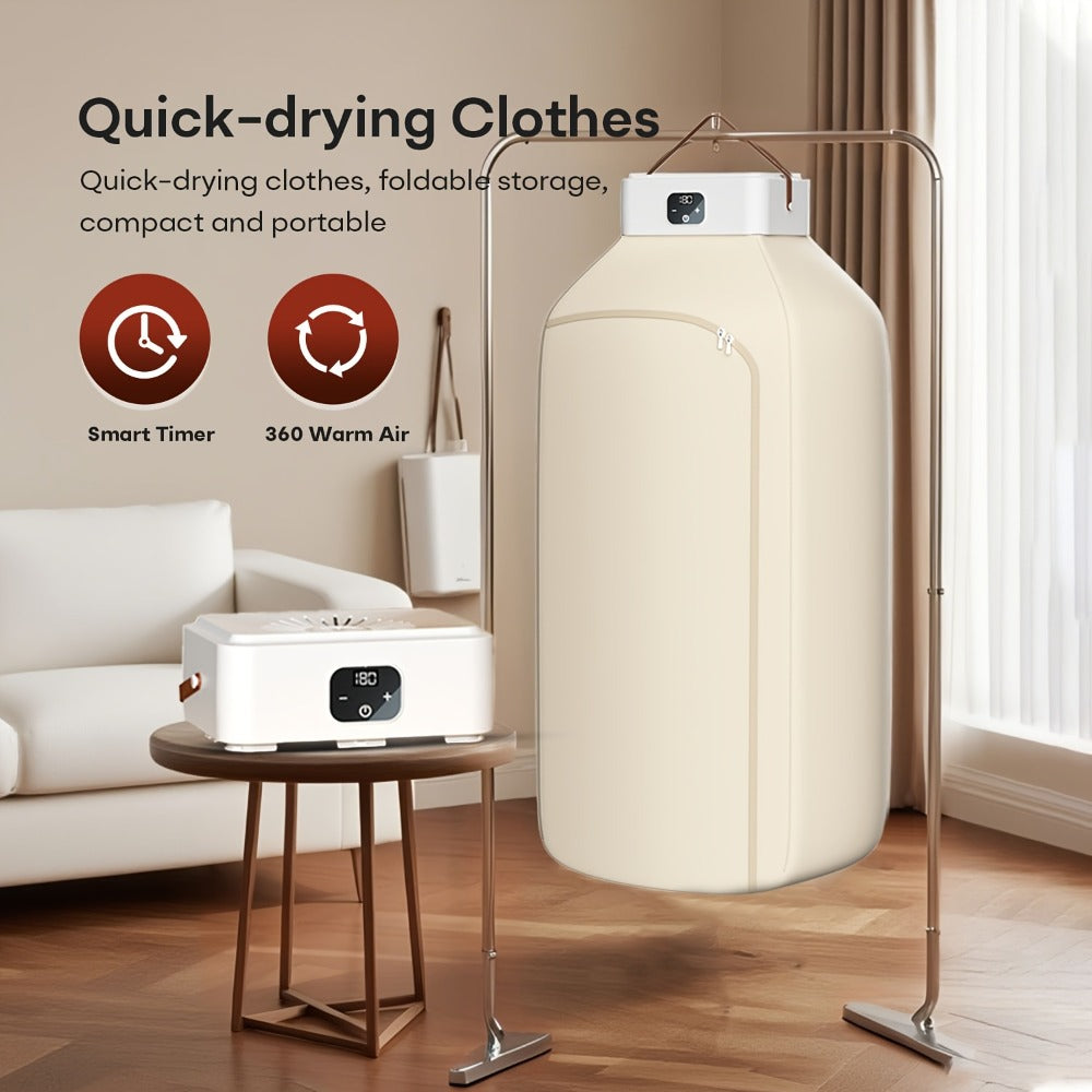 Portable Electric Clothes Dryer 600W Dual Mode Warm Hot Air Timer 1H 2H 8H Compact Mini Dryer Machine with Dryer Bag for Apartments Dorms RVs Travel Small Spaces
