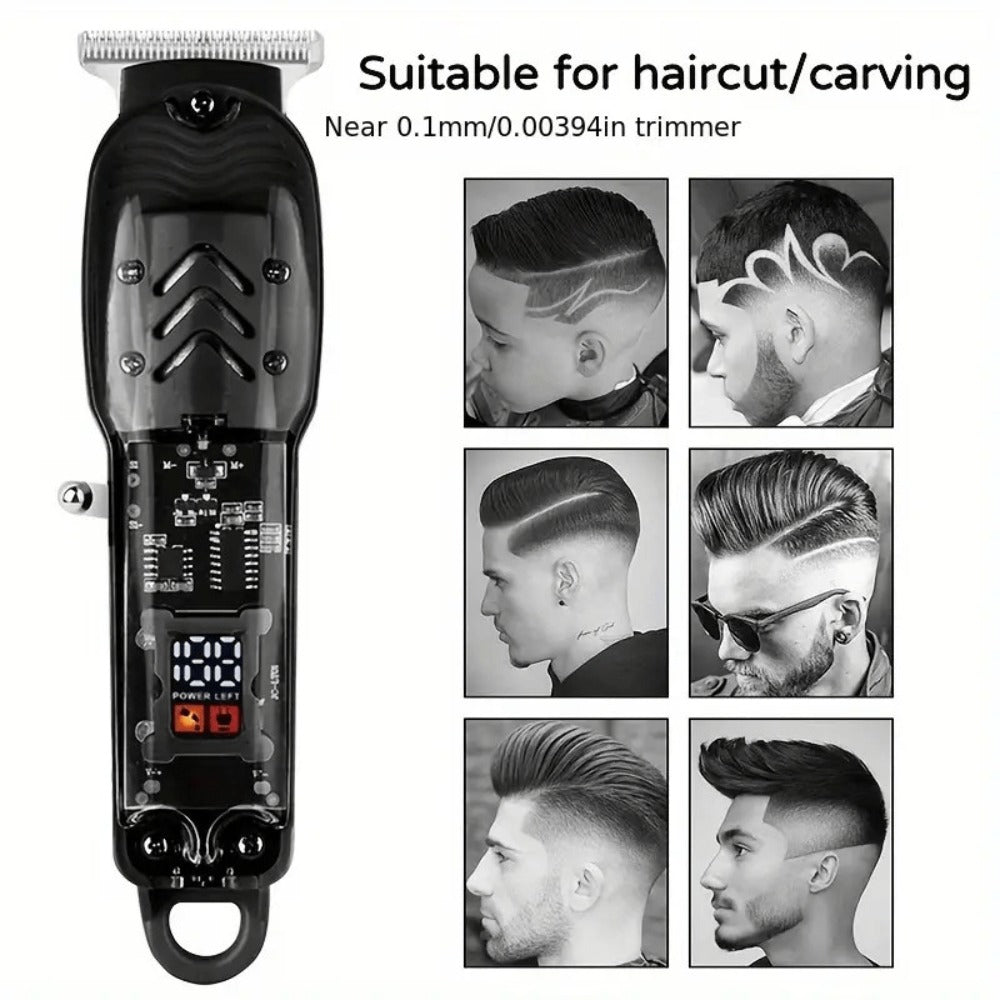 Rechargeable Electric Hair Clipper with LED Display & Transparent Shell — Professional Cordless Trimmer for Men & Women, Portable Home & Salon Haircut Kit, Multiple Colors Available