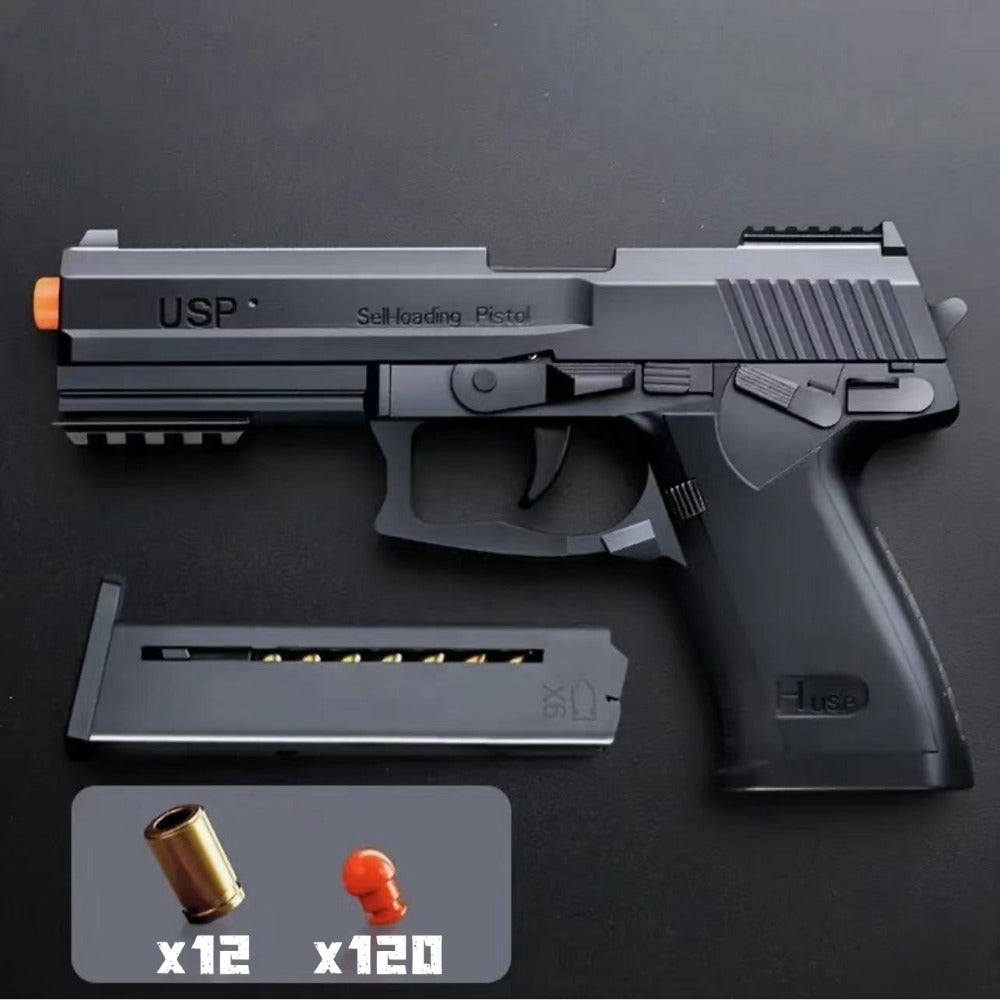 USP Soft Clip Toy Gun Pistol with Continuous Shooting – 100 Bullets & 2 Magazines Rapid Fire Foam Blaster for Kids Boys Girls Ages 6+, Outdoor Shooting Game Halloween Thanksgiving Christmas Birthday Gift