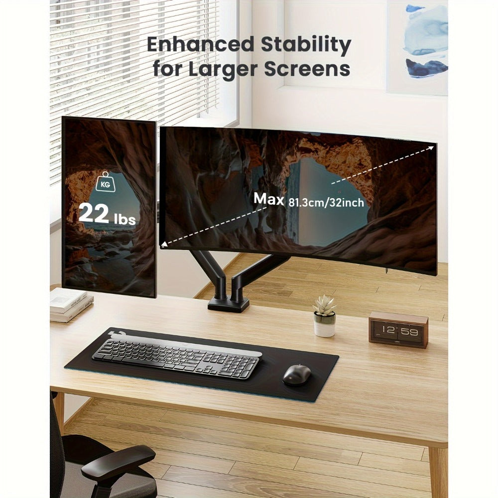 Dual Monitor Stand for 32 Inch Screens, Full Motion Dual Monitor Arm with 180° Swivel Tilt 360° Rotation, VESA 75/100mm, Max 22 lbs Each Arm, Adjustable Height for Home Office Desk Setup