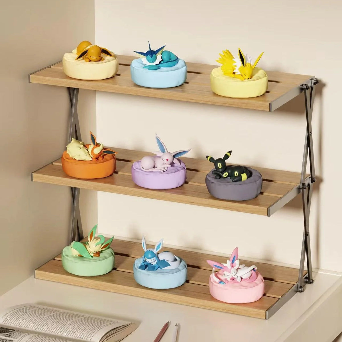 Eevee Eeveelutions Sleeping Pose Blind Box PVC Figure – All 9 Characters Vaporeon Jolteon Flareon Espeon Umbreon Leafeon Glaceon Sylveon, Kawaii Collectible Desk Ornament Gift for Pokemon Fans