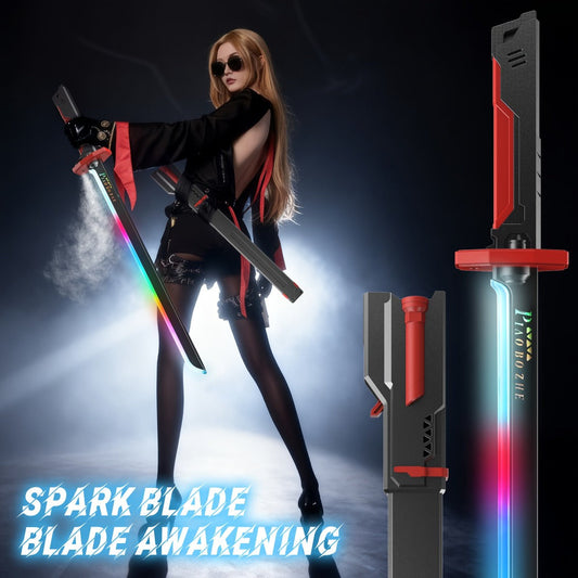 LED Katana Sword 31.5" Light-Up Cosplay Katana with Spark, Water Mist & Sound, Type-C Rechargeable