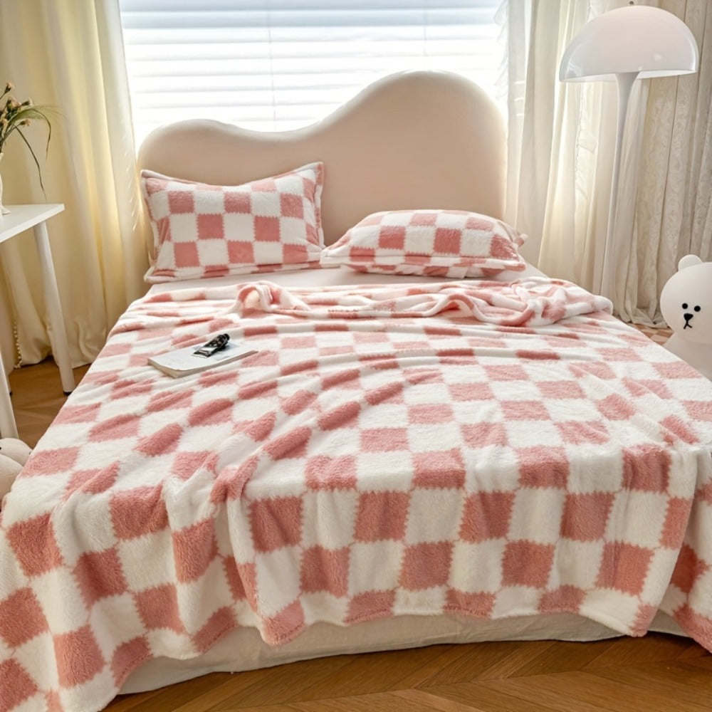 French Plaid Double-Sided Flannel Blanket – Soft Panda & Grid Pattern Throw for Sofa, Bed & Travel, Machine Washable, 6 Designs, 4 Sizes