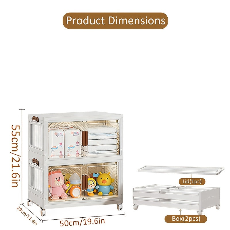 Stackable Foldable Storage Cabinet with Door – PP Plastic 1/2/3/4/5 Layer Organizer Box with Wheels & Cover | Dual-Access Home Storage for Clothes, Books, Snacks & Kitchen Supplies | Office & Garage