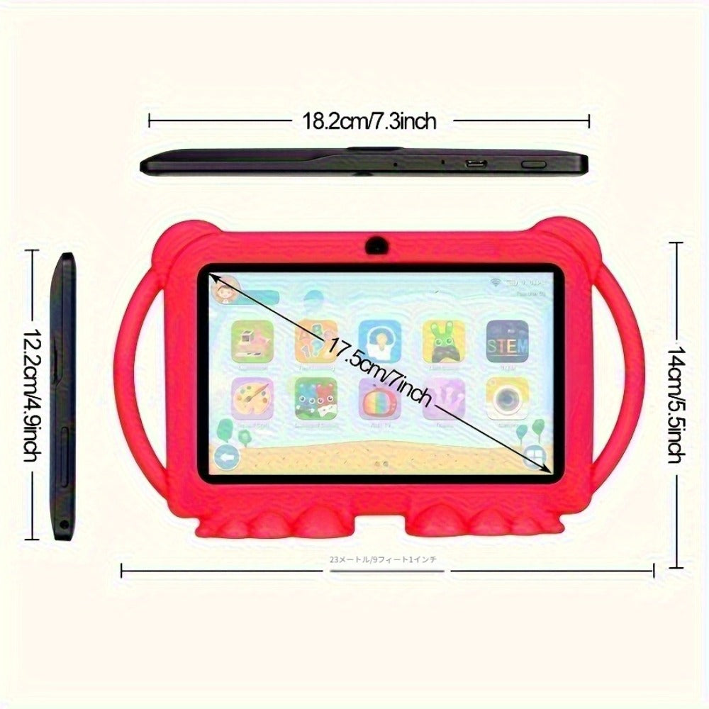 Kids Tablet 7 Inch Android 14, Shockproof Protective Case 4GB RAM 32GB ROM, Parental Mode WiFi 6 Dual Camera, IPS HD Display Quad-Core Mali T820 USB OTG, Children Learning & Entertainment Tablet – Blue Pink
