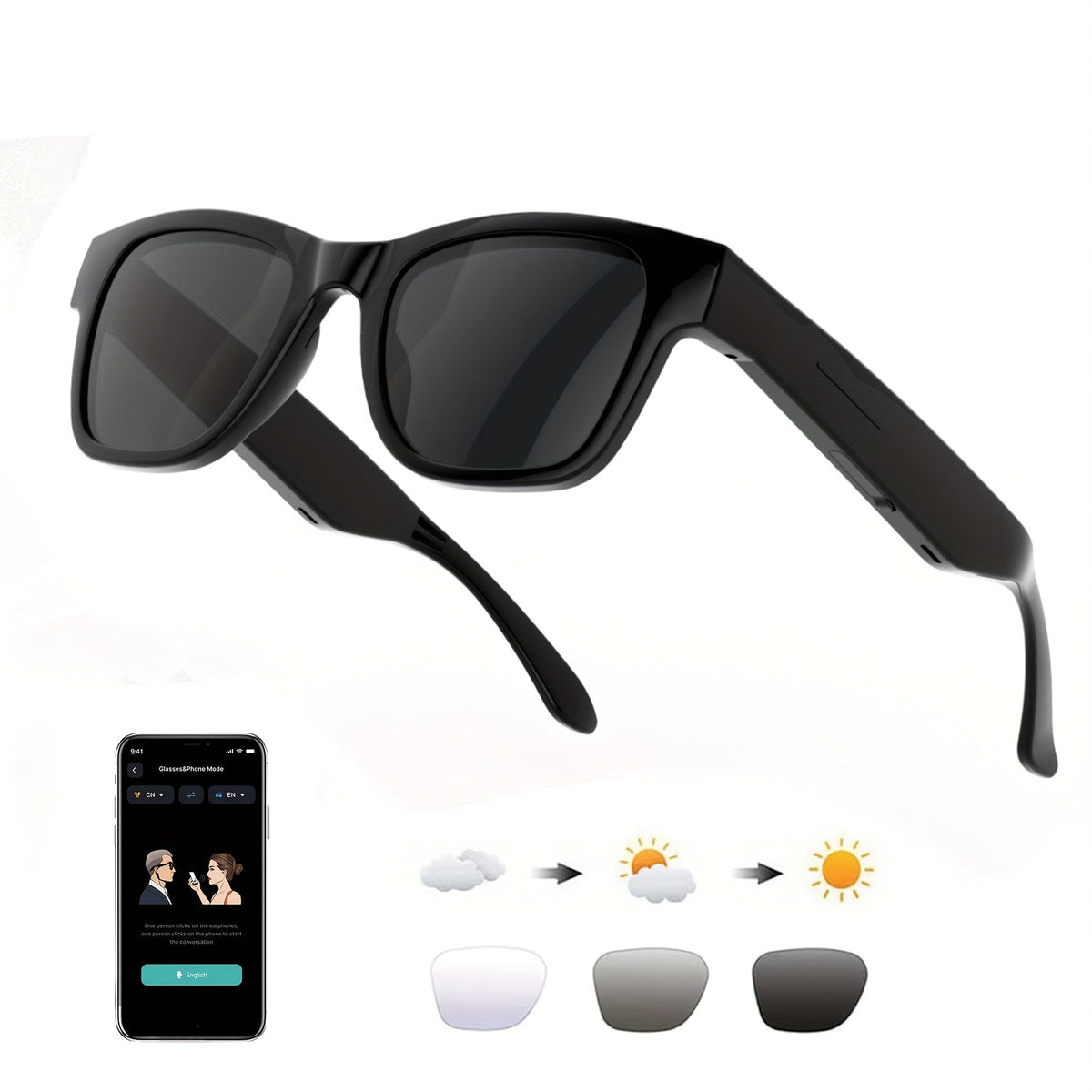 AI Smart Glasses with Real-Time Translation for 160+ Languages, ChatGPT Voice Assistant, HD Calls & Hi-Fi Music – Open-Ear Audio Glasses for Men & Women