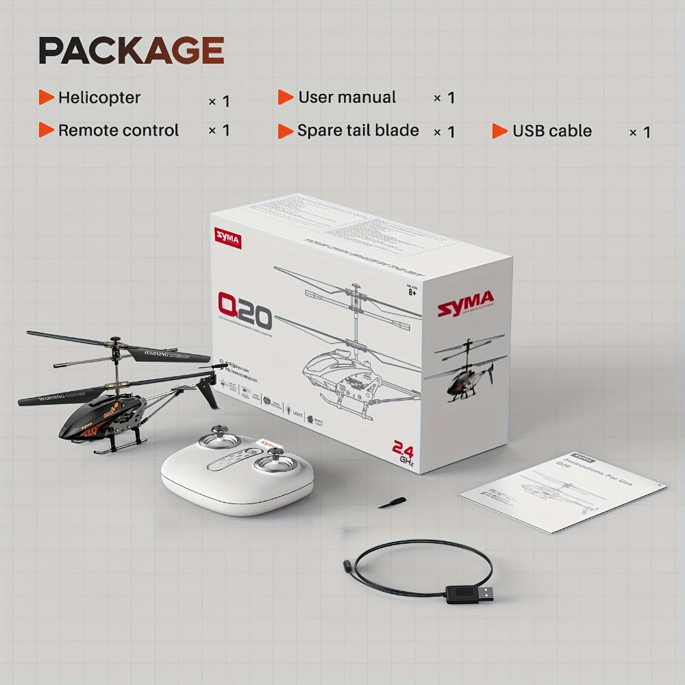SYMA Q20 RC Helicopter for Kids, 3.5 Channel Altitude Hold with One-Key Takeoff, Black