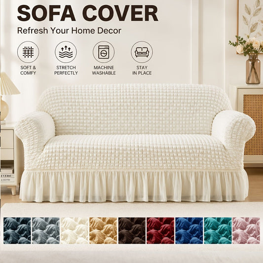 Seersucker Sofa Slipcover with Elastic Band Closure and Textured Fabric