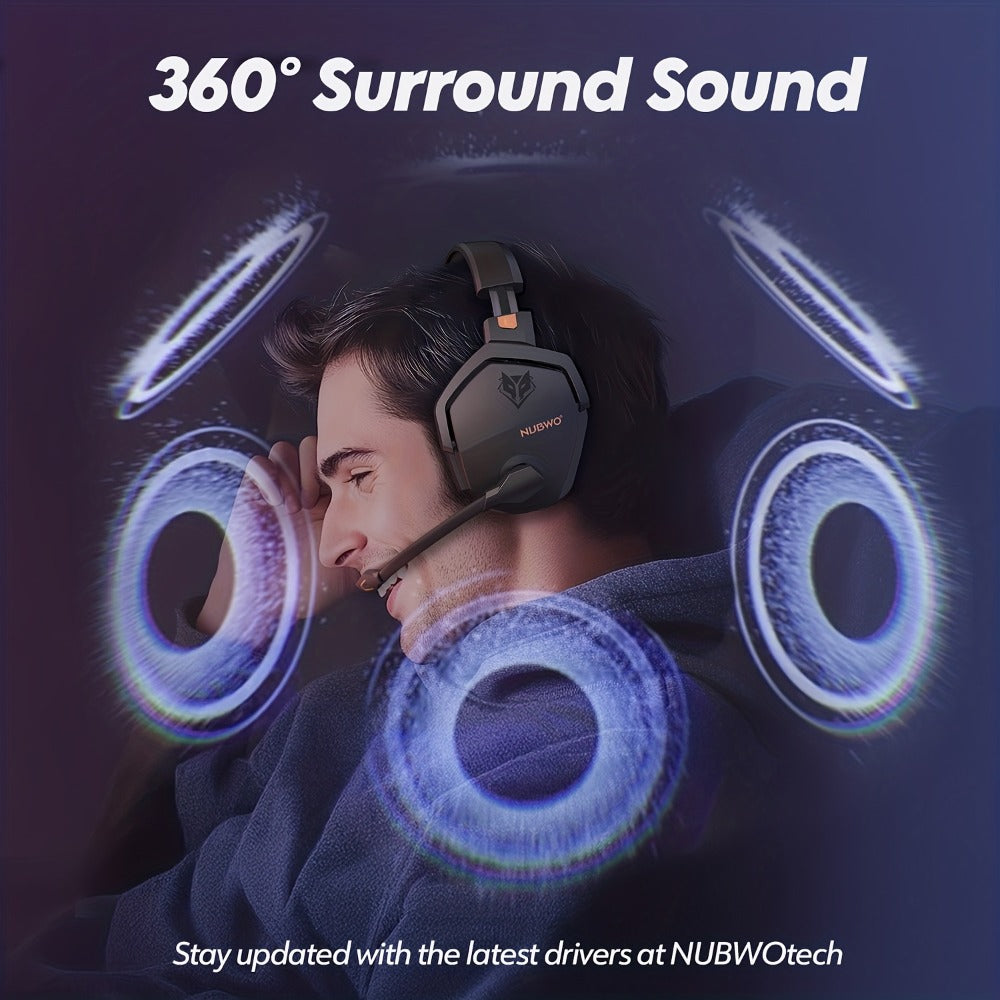 2.4GHz Wireless Gaming Earphones NUBWO G06, 7.1 Surround Sound, 23ms Ultra-Low Latency, 100H Battery, Dual Directional Mic, PC PS5 Console Mobile Compatible, Bluetooth & Wired Modes, Black