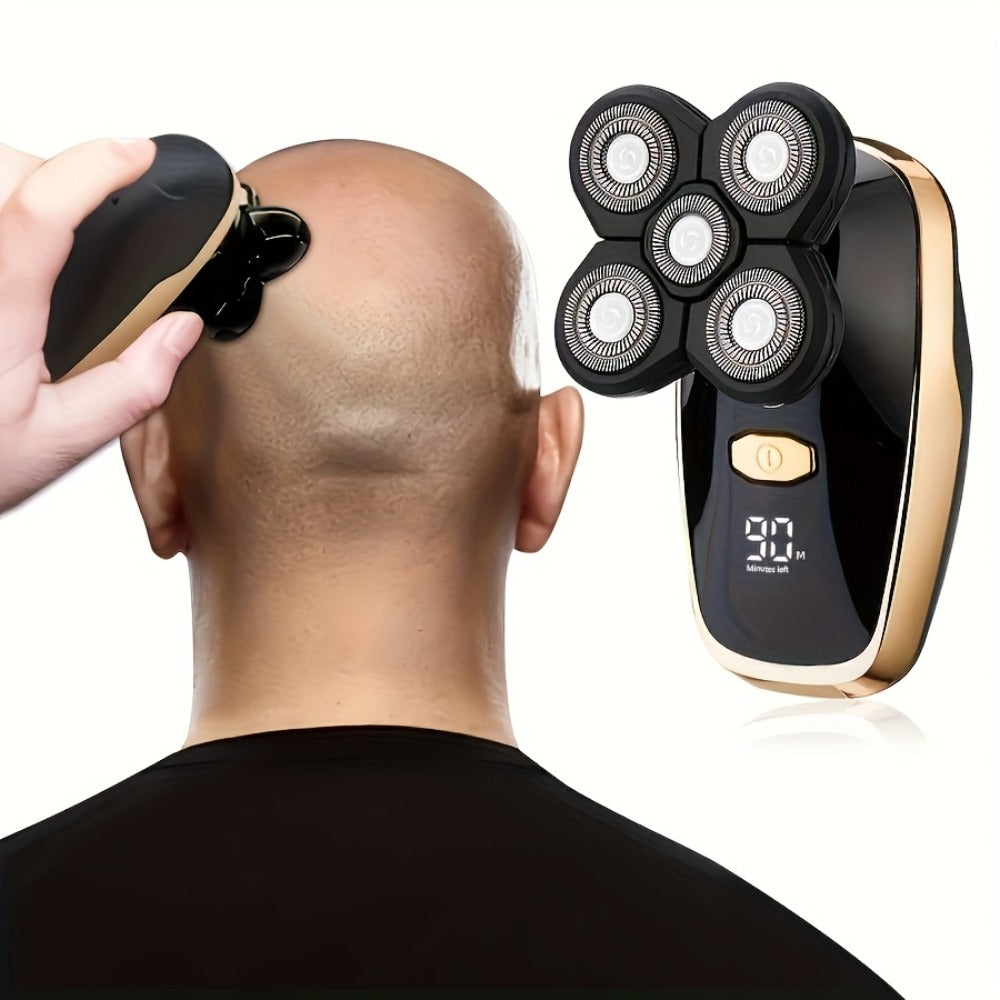 Rotary Electric Shaver for Men 5D 7D Detachable Multi-Head Floating Razor LED Display Type-C Fast Charging Cordless Grooming Kit for Home Travel Smooth Close Shave