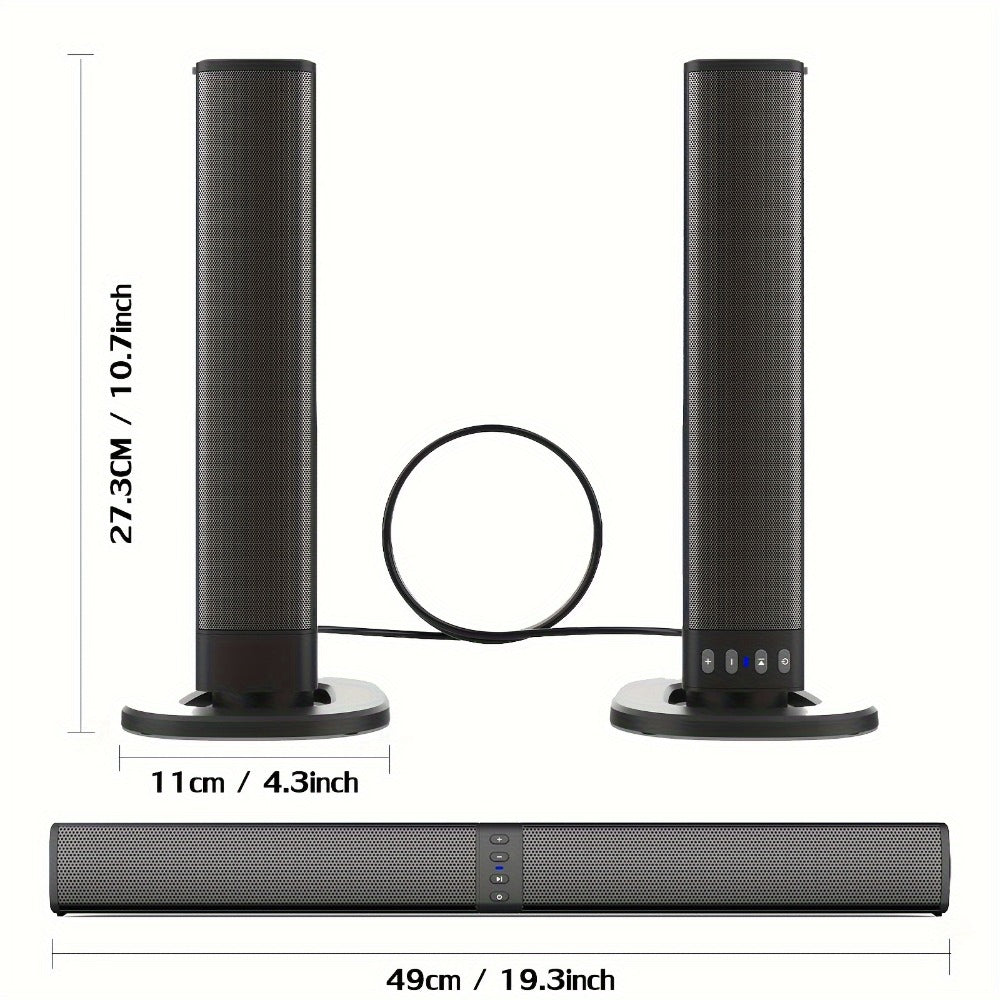 Detachable 20W TV Soundbar with Wireless Subwoofer, 3D Surround Sound Home Theater Speaker System, TF/AUX/FM/RCA/TWS, 4 Speakers, 2000mAh Battery, for TV PC Movie Game