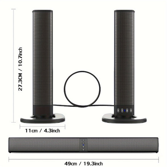 Detachable TV Soundbar with 20W Four-Speaker Design, AUX/RCA Inputs & FM Radio