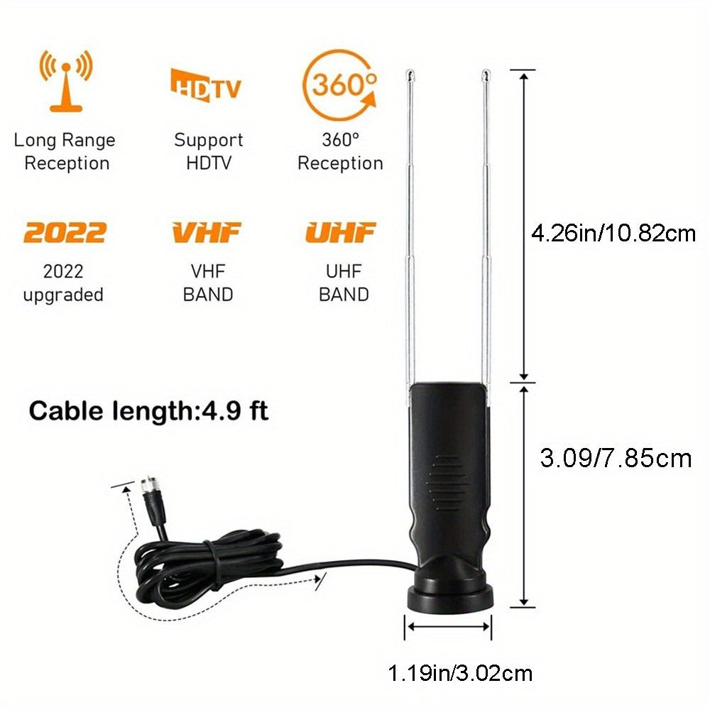 Slim Hidden Indoor TV Antenna Plug-In Design - 4K HD Free Local Channels, Hides Behind Any TV, Easy Window or Wall Placement, No Monthly Fees, Black