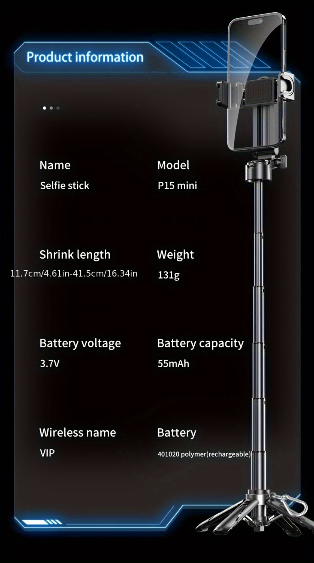 One-Click Release Selfie Stick Tripod 16 Inch Extendable with Wireless Bluetooth Remote & 360° Rotating Bracket – Lightweight Portable Phone Stand for iPhone Samsung Android Travel Vlog Concert