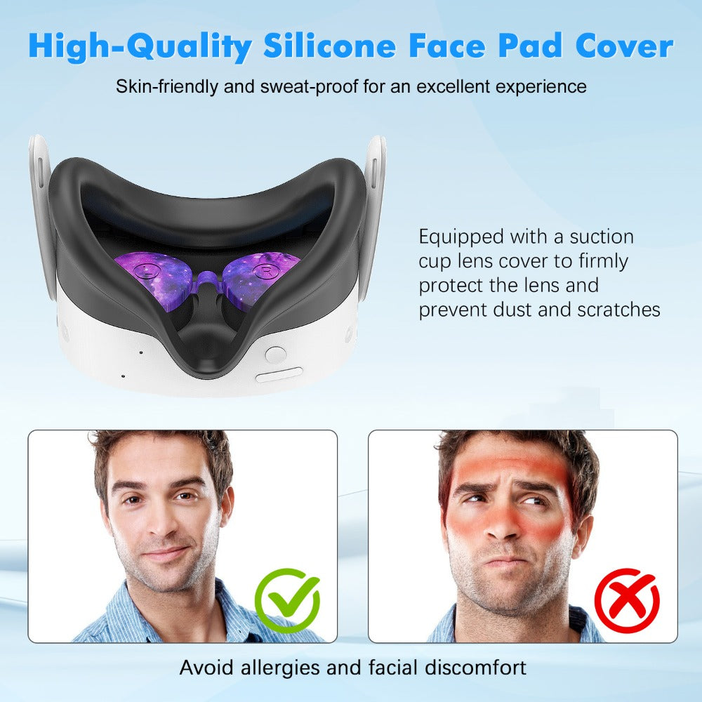 Meta Quest 3S Silicone Cover Set - VR Face Cover Shell Controller Grip Case Camera Lens Protector Full Protection Accessories Kit for Meta Quest 3S