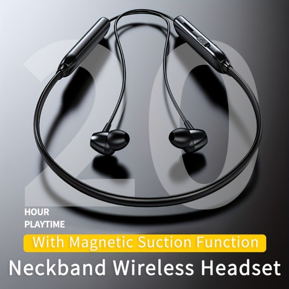 Neckband Magnetic Wireless Earbuds 20H Playtime 230mAh In-Ear Noise Canceling Sports Headphones with Mic Pluggable Memory Card Long Standby for Running Gym Workout Travel