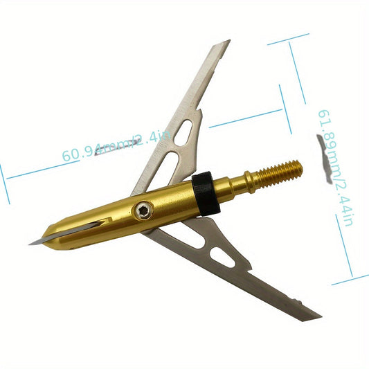 Archery Broadheads, 100 Grain 2-Blade Stainless Steel Tips, 6-Pack