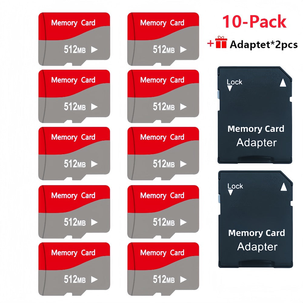 10-Pack TF Micro SD Cards 128MB 256MB 512MB with 2 SD Adapters – High-Speed Flash Memory Cards for Dash Cameras, Tablets, Smartphones, Cameras & IoT Devices, Bulk Memory Card Set