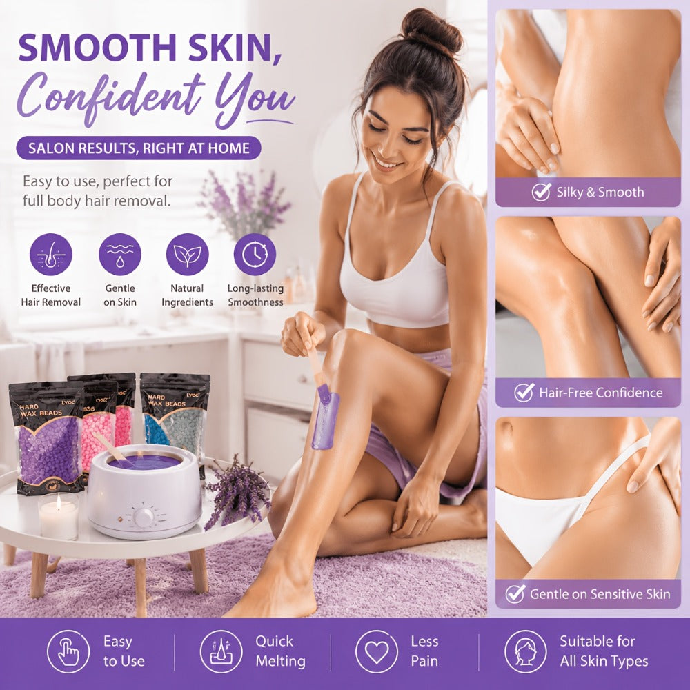 Hard Wax Beads for Hair Removal Full Body 1000g/2000g — Professional Waxing Kit with 20 Applicator Sticks, Low Melting Point Beginner-Friendly Depilatory Wax for Sensitive Skin, Unisex Women & Men
