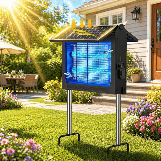 Solar Bug Zapper with Dual Adjustable Panels, USB Charging and 4500V Grid, Black