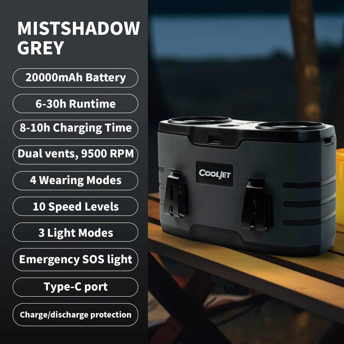 Portable Waist Fan 20000mAh – Dual Vent 7W Brushless Motor, 10 Speed Levels, 4 Wearing Modes, LED Digital Display, USB-C Charging, Wearable Neck & Waist Cooling Fan for Outdoor Camping Hiking Fishing