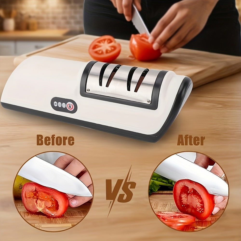 Electric Knife Sharpener 2-Stage – Automatic Professional Kitchen Knife Sharpener with Built-In Guides & Sanding Wheel for All Knives, Santoku, Fillet, Chef & Hunting Blades