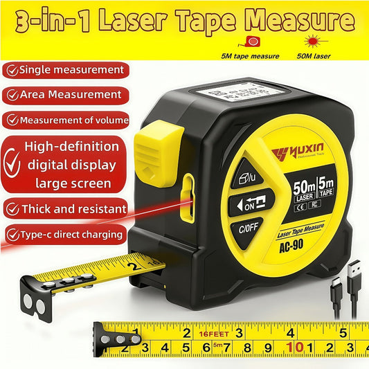 Laser Tape Measure 3-in-1 with Digital Display and 50 m Measuring Range