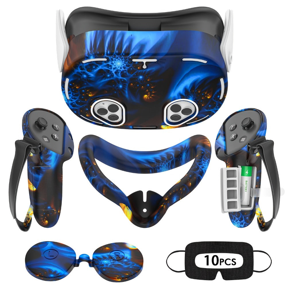 Meta Quest 3S Silicone Cover Set - VR Face Cover Shell Controller Grip Case Camera Lens Protector Full Protection Accessories Kit for Meta Quest 3S
