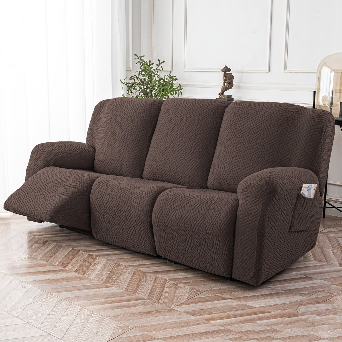 Recliner Sofa Slipcover Set 8pcs 3-Seat Jacquard Furniture Protector with Pocket Flexible Soft Slide Sleeve Cover for Sofa Couch Office Living Room Home Decor Multiple Colors