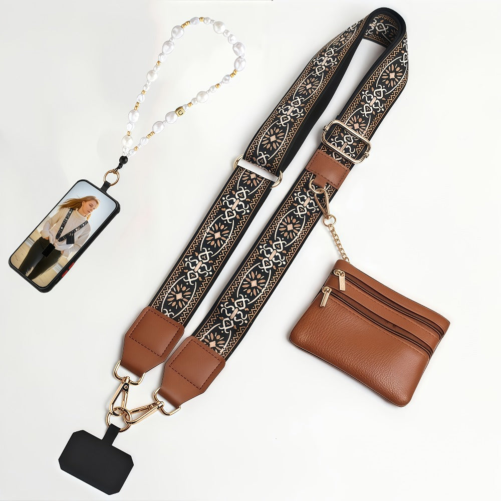 Crossbody Phone Strap Wallet Pouch with Beaded Charm Detachable Wrist Lanyard Card Holder Hands-Free Shoulder Strap for Women Girls iPhone Samsung – Green Purple Brown Pink 5 Colors