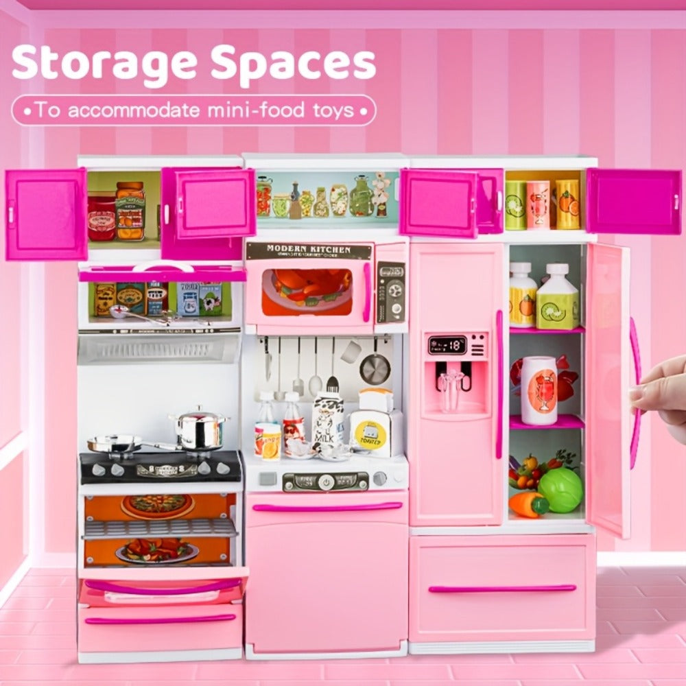 Pink Mini Kitchen Toy Set, 64-Piece Pretend Play with Lights and Sounds