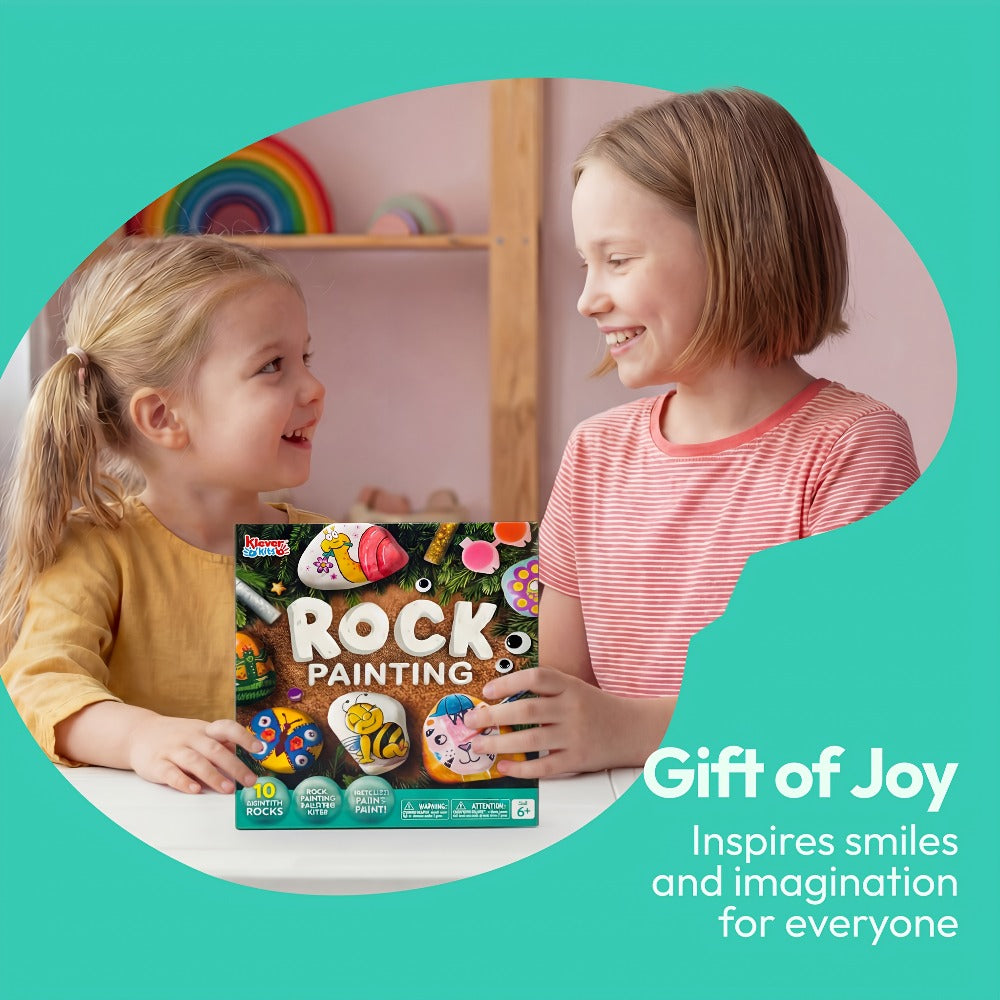 Rock Painting Kit for Kids 10 Stones 16 Paints 6 Metallic Colors Arts and Crafts Set for Girls Boys Ages 6+ DIY Stone Art with Gems Glitter Glue Stickers Brushes Birthday Christmas Gift