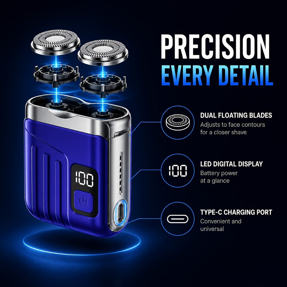 Portable Mini Electric Rotary Shaver for Men — USB Rechargeable Dual Head Cordless Razor, One-Button Operation, Long Battery Life, Pocket Size for Travel Home Gym, Gift for Him