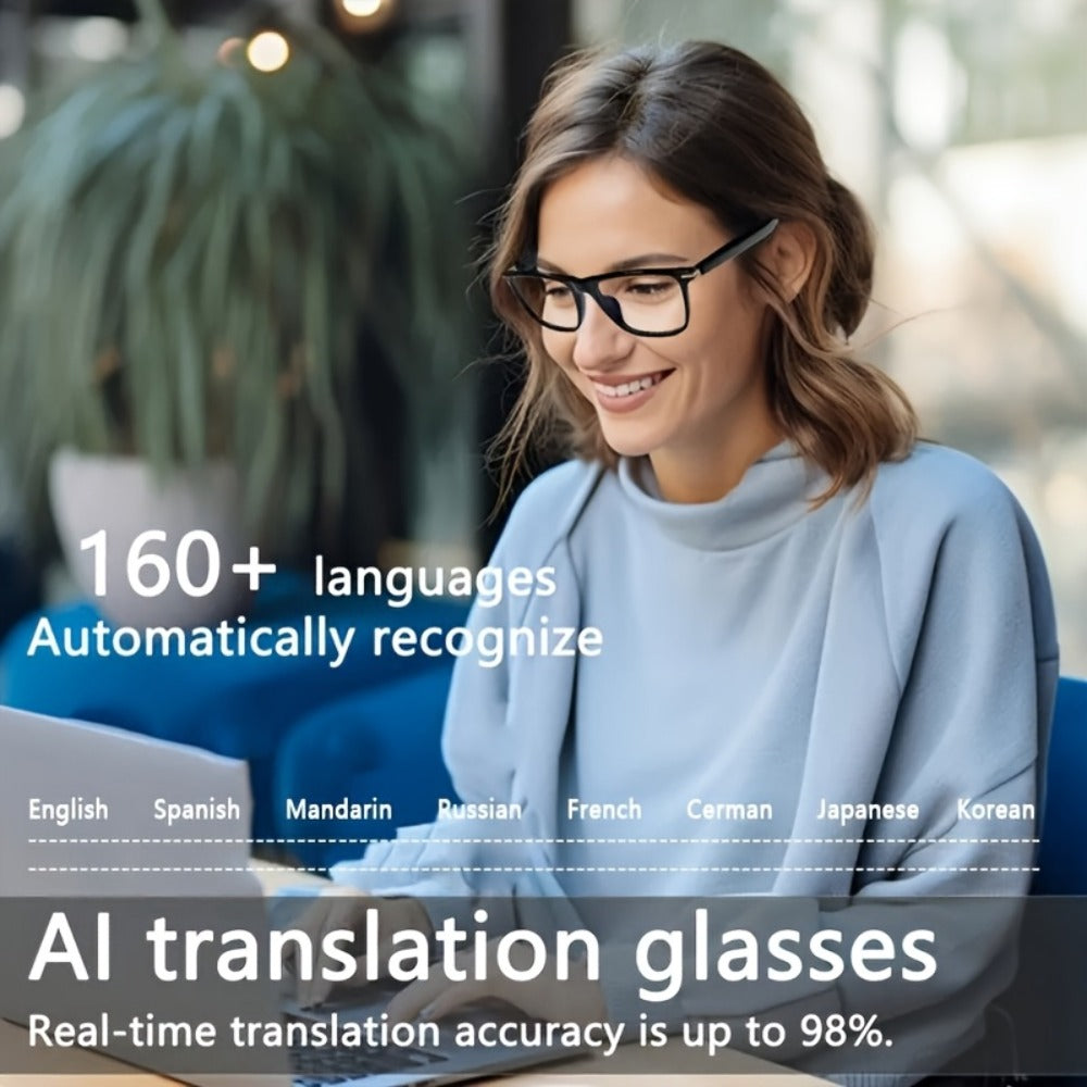 AI Smart Glasses with GPT Voice Assistant & Real-Time Translation 160+ Languages – Photochromic Lenses, Anti-Blue Light, Built-in Speaker & Mic, Unisex Wearable Tech Eyewear
