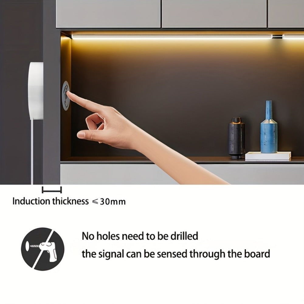 Hidden Touch Sensor LED Dimmer Switch DC 5-24V – Capacitive Touch Dimming Switch for LED Light Strip, 5A 48mm No-Drill Adhesive Mount, Works Through Wood Glass Plastic, Black & White
