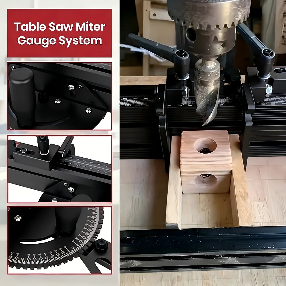 400mm Woodworking Angle Gauge with Adjustable Fence & Guide Rail – Precision Miter Measuring Tool Compatible with 30mm & 45mm T-Track for Table Saw Router