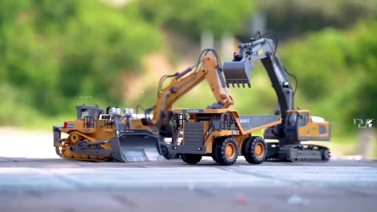 Remote Control Excavator, Loader & Dump Truck, 2.4GHz Alloy RC Construction Toy with Light & Sound