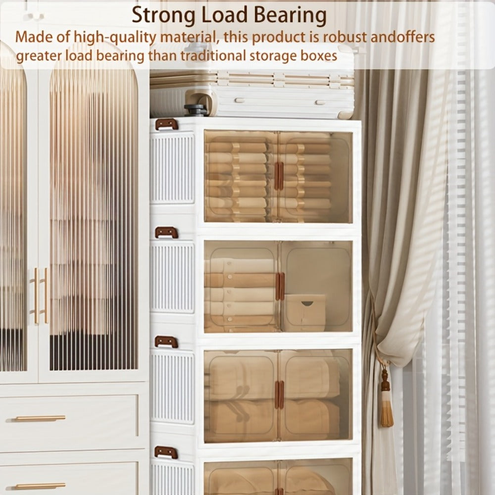 Foldable Storage Cabinet with Door – Multi-Layer Stackable Storage Box for Shoes, Clothes & Books | Large Closet Organizer for Bedroom, Bathroom, Kitchen, Office & Wardrobe