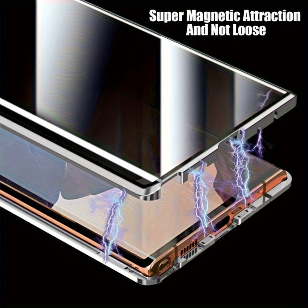 Double-Sided Glass iPhone Case with Stand 2-Piece Set Magnetic 360 Metal Frame Privacy Safety Lock Lens Protection for iPhone 16 Pro Max 16 Pro 16 Plus 16 15 Pro Max 14 Pro Max