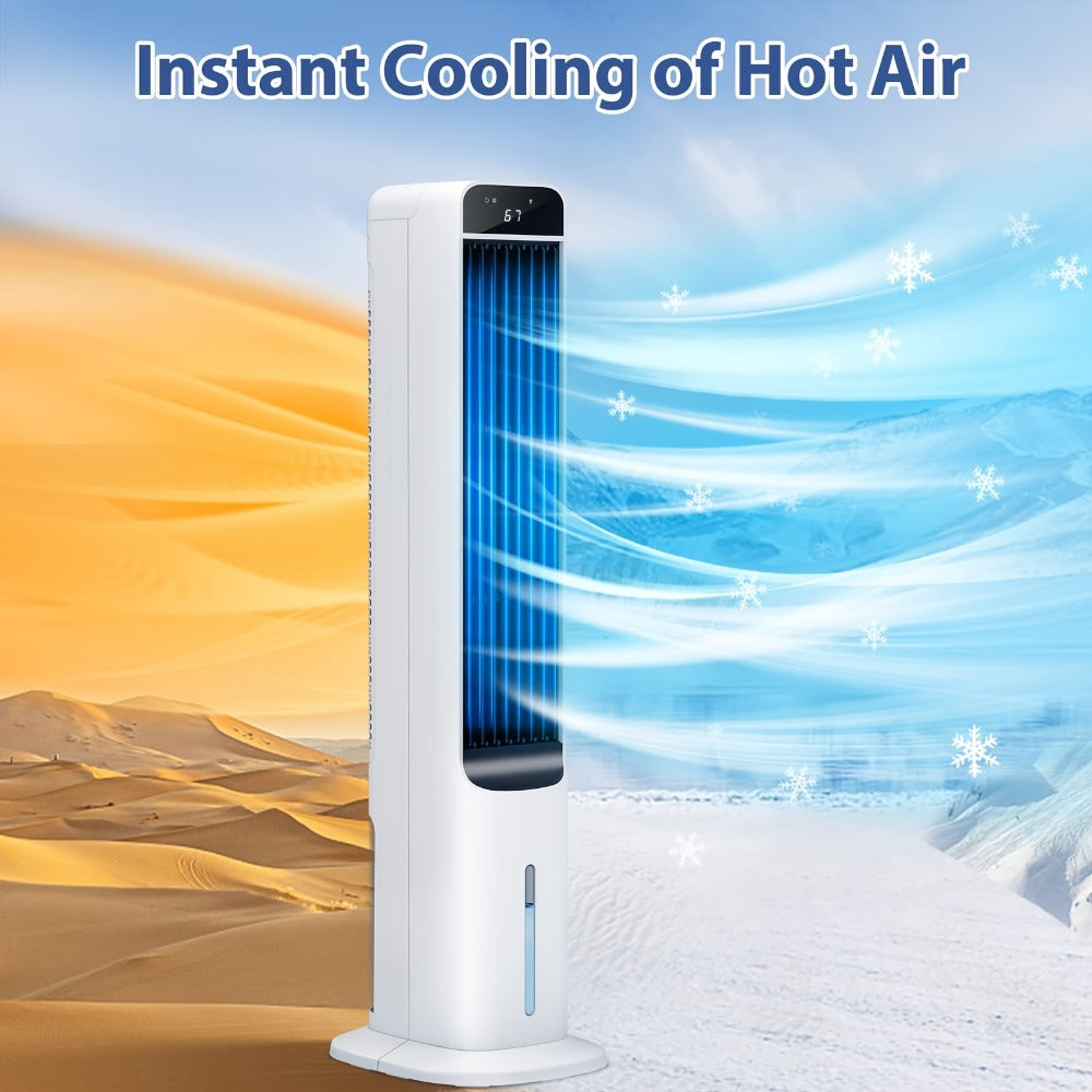 Evaporative Air Cooler Portable 1.32 Gal, 3-in-1 Swamp Cooler Fan Humidifier with Ice Cooling, 4 Ice Packs, 70° Oscillation & Low Noise, Bladeless Tower Fan Air Conditioner for Bedroom Kitchen Office