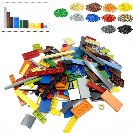 Bulk Smooth Flat Tile Building Blocks, Approx. 150 Pieces, 1x1 1x2 & 1x6