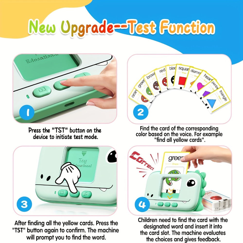 Talking Flashcard Machine for Toddlers 160 Words — Portable Word Card Reader Kids Ages 1-4 Dinosaur Unicorn Style Speech Vocabulary Learning Toy Gift Boys Girls