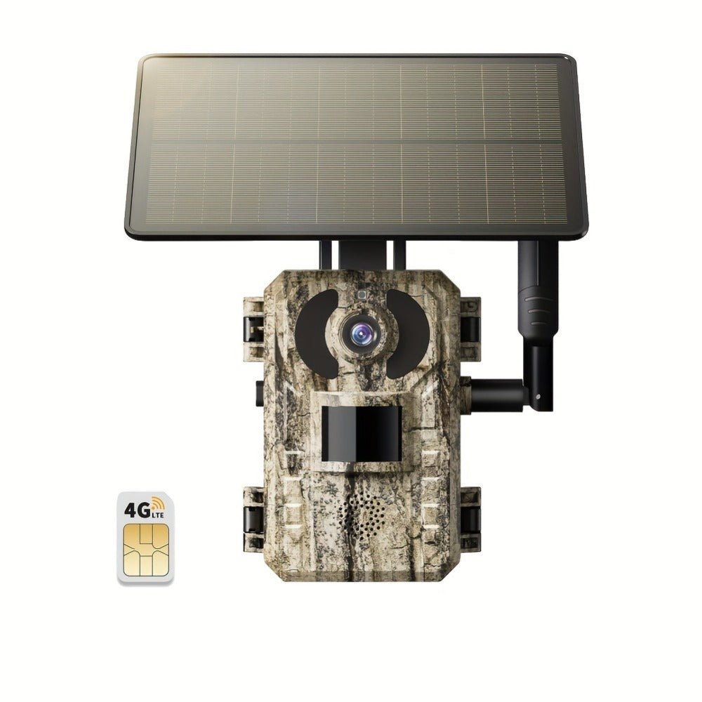 4G LTE Cellular Trail Camera Solar Powered with Night Vision & HD Live View – Built-in SIM Card, 0.2s Trigger Speed, IP65 Waterproof, No WiFi Needed, Hunting & Wildlife Camera