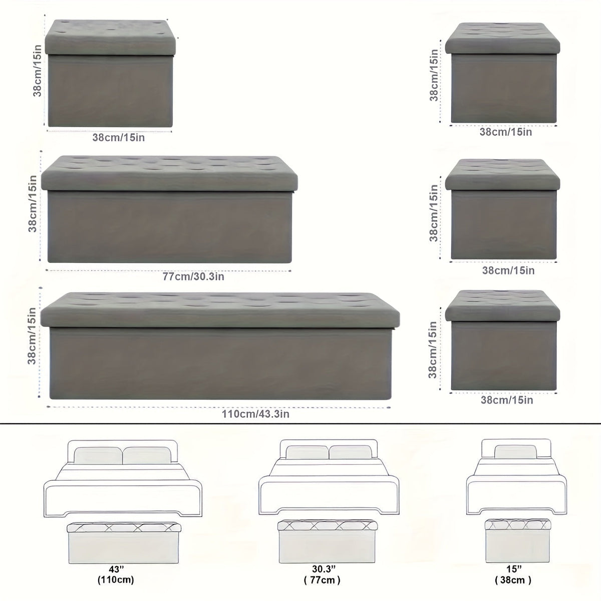 Ottoman shown in the 15in+30in+43in-Grey option