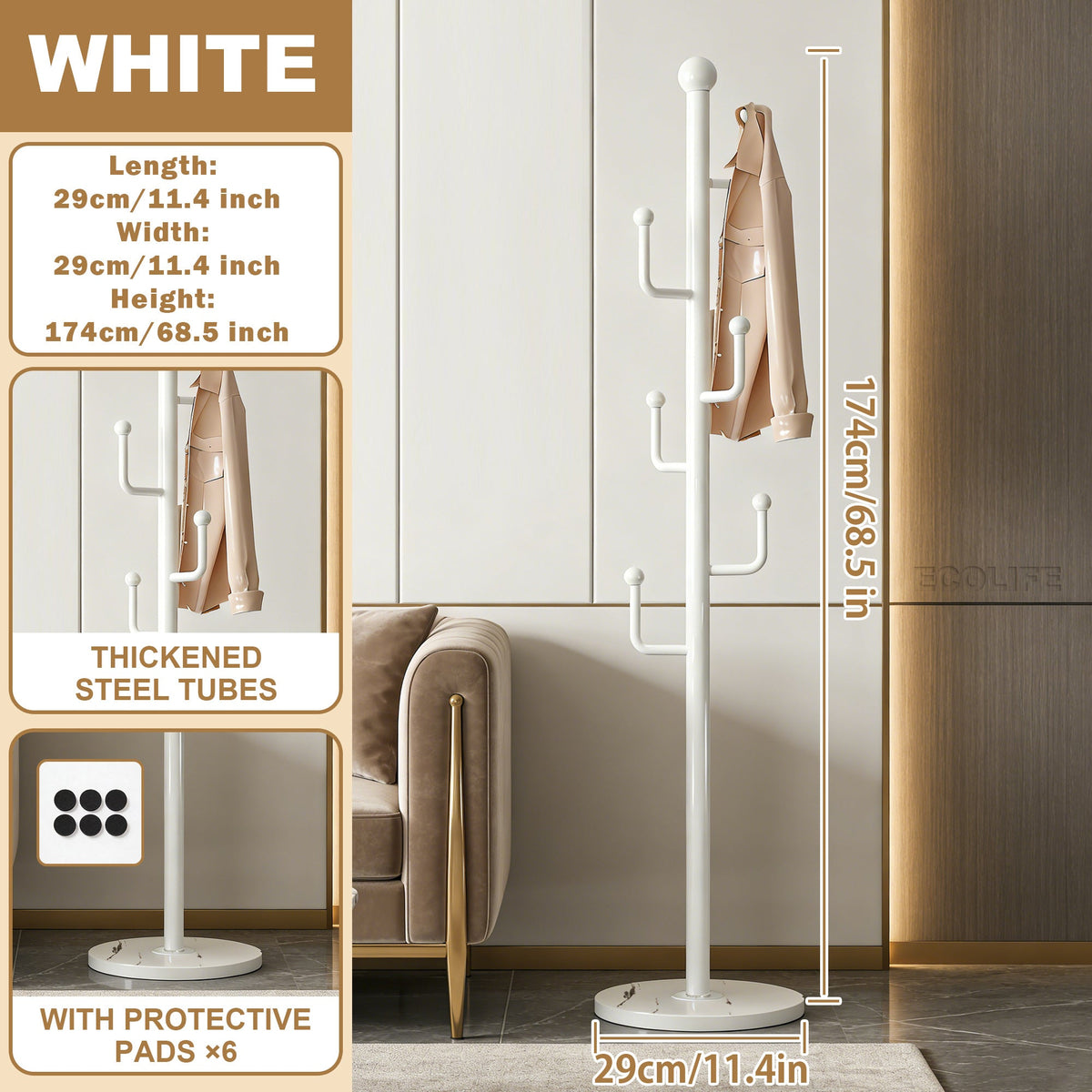 Coat Rack shown in the White Circular Base option