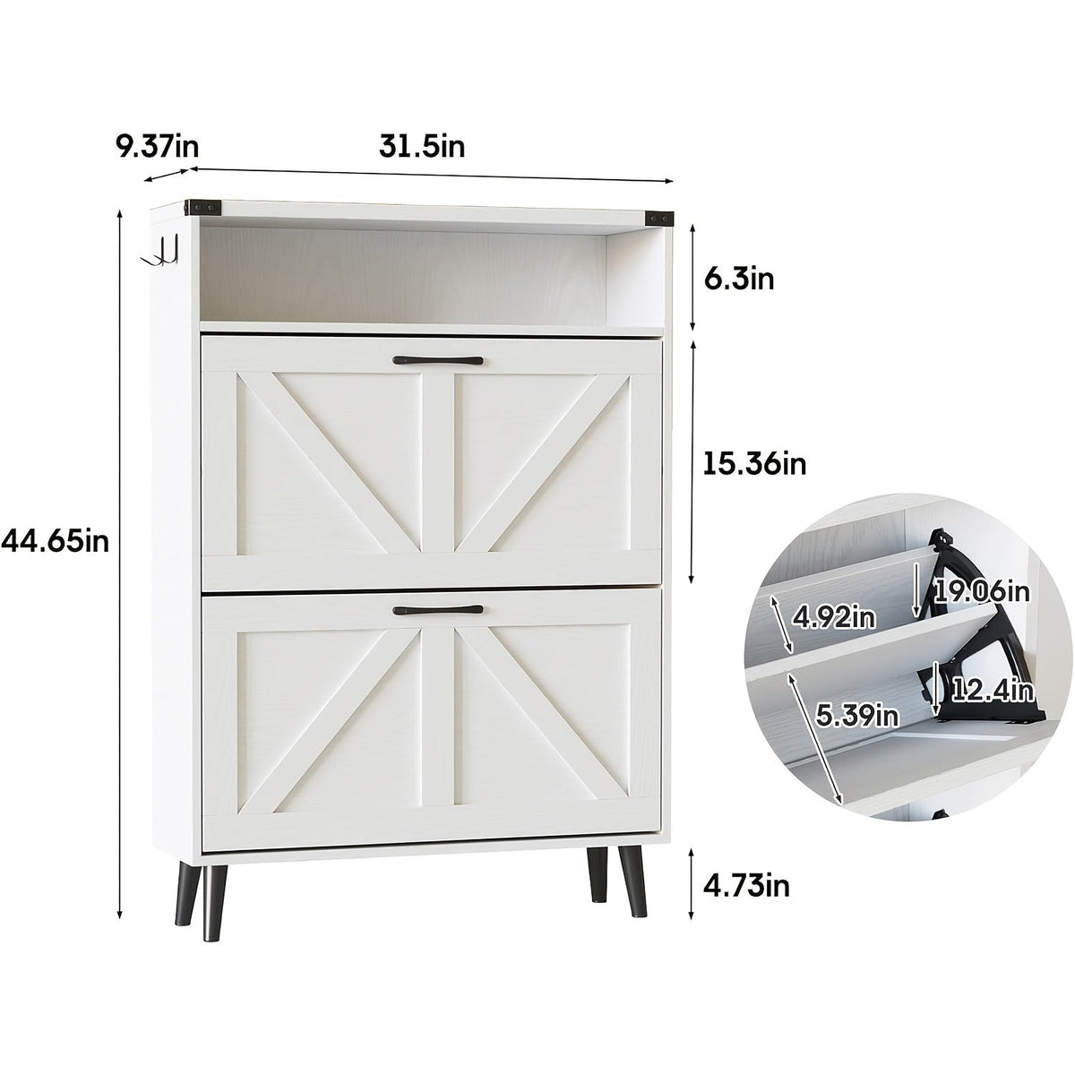 Shoe Cabinet shown in the White 2-Drawers, 6-Drawers option