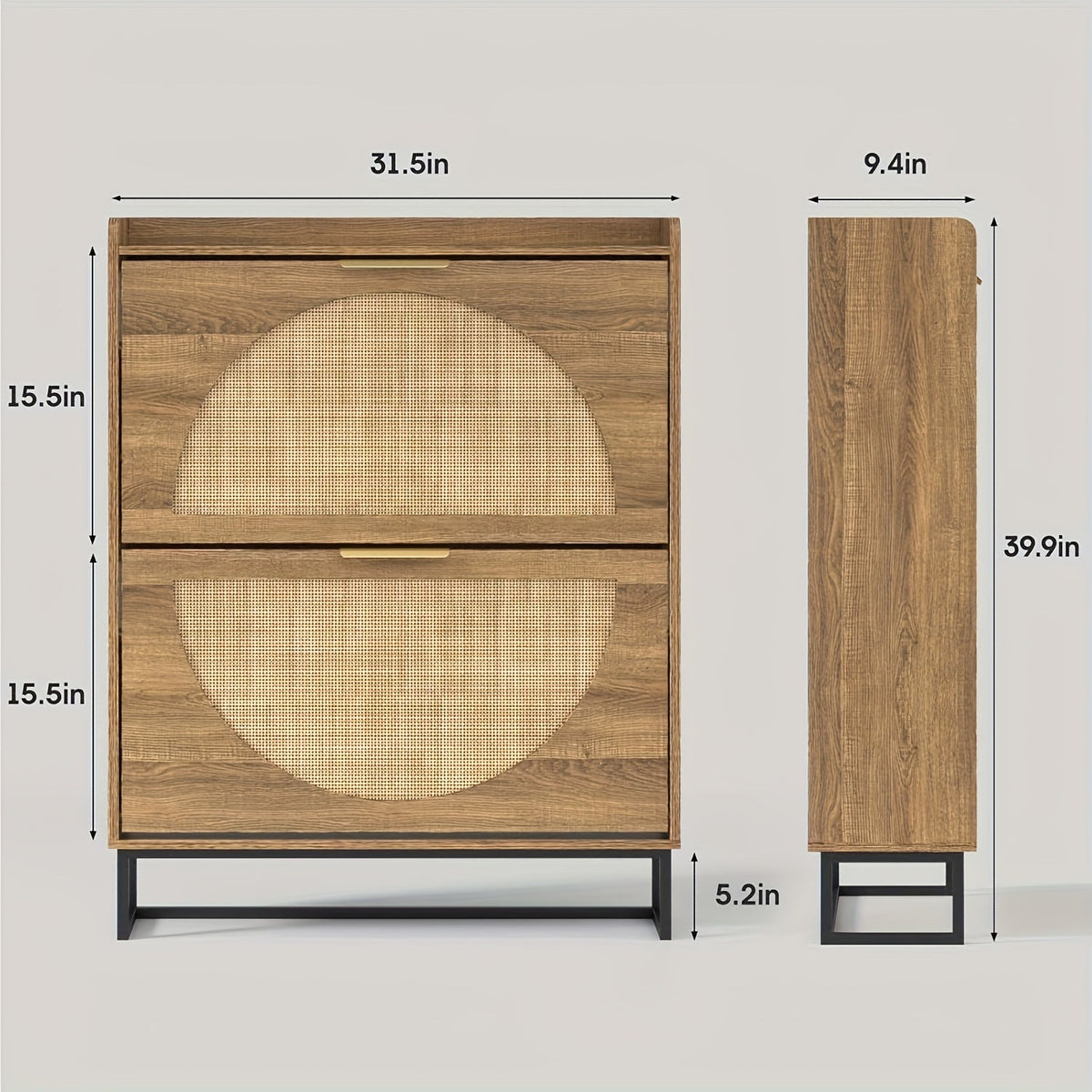 Shoe Cabinet shown in the 2-Drawers Rustic Oak Rattan option