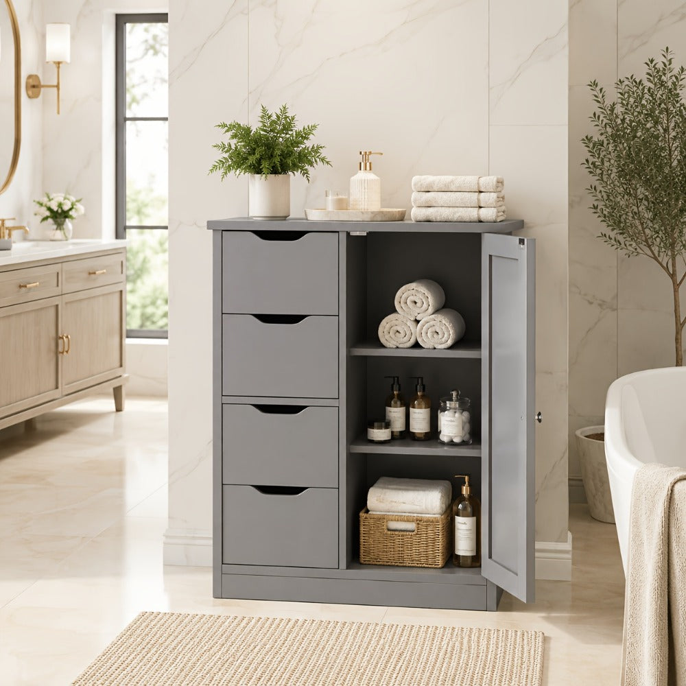 Freestanding Wood Bathroom Floor Cabinet with Side Table for Organized Everyday Storage detail image - detail view 7